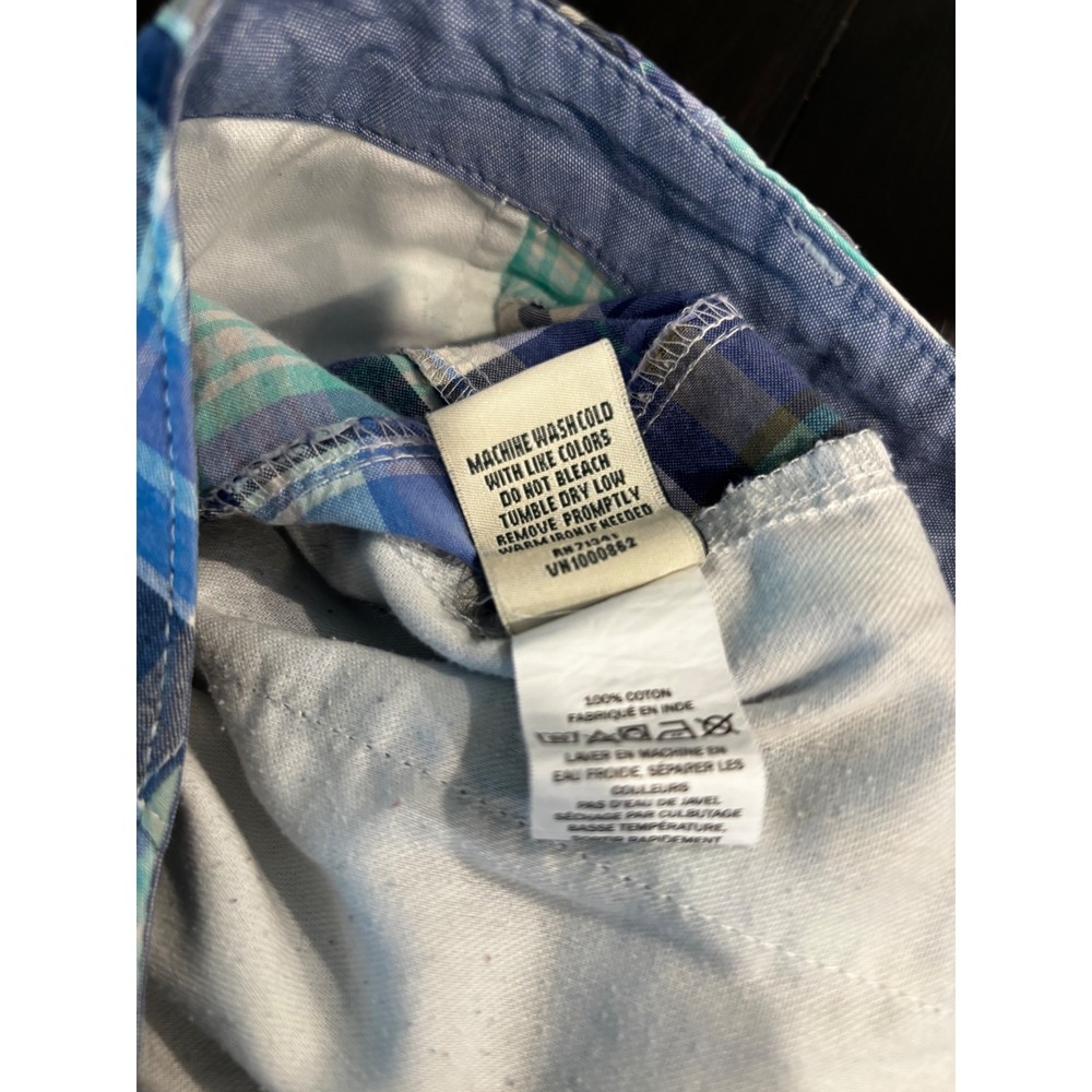 LL Bean Favorite Fit Patchwork Madras Shorts Blue Green Plaid Cotton Womens 20 - Picture 8 of 9
